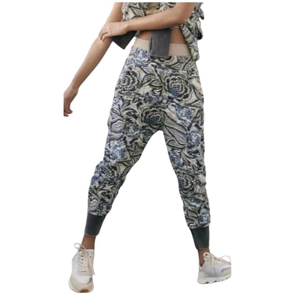 Free People Blue and Cream Patterned Joggers